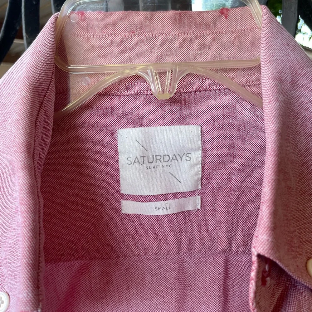 Saturdays Surf NYC Boucle Oxford Long Sleeve Button Front Cotton Shirt Red Small - Picture 2 of 15
